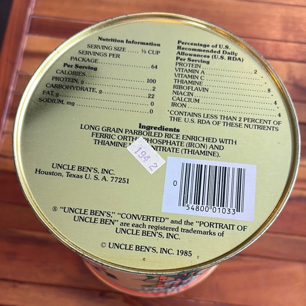 Vintage 1985 Uncle Ben's Converted Rice 64 Oz Advertising Tin: Reproduction